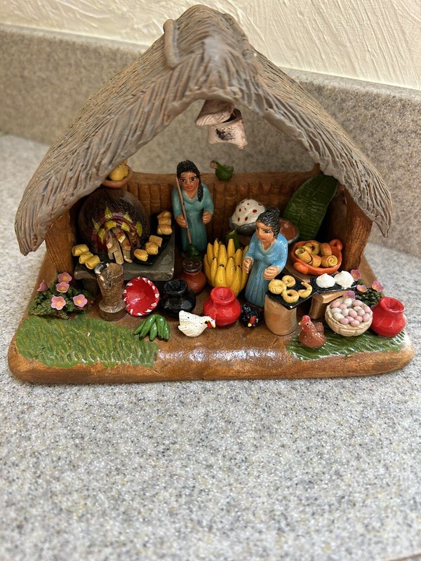 Ecuador Fruit Stand Scene Ceramic Figurine Made In Ecuador