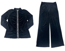 Neiman Marcus Track Suit Women  s M Black Velour Chunky Embellish Rhinestone Vtg