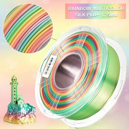 SUNLU 1,75mm PLA+ SILK filamento colorato 1KG bobina arcobaleno #03 8 metri/colore - Foto 11 di 15