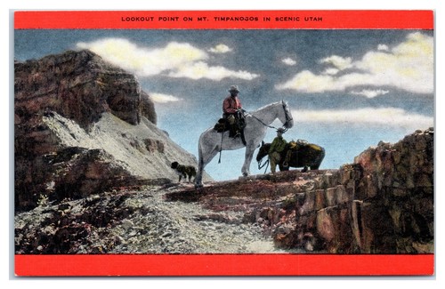 Vaqueros a caballo en Lookout Point en el monte. Postal escénica de Timpanogos en Utah - Imagen 1 de 2