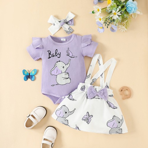 Recién Nacido Bebé Niña Ropa Mameluco Body Prendas para el torso Falda Diadema Vestido Conjunto de Trajes - Imagen 6 de 28