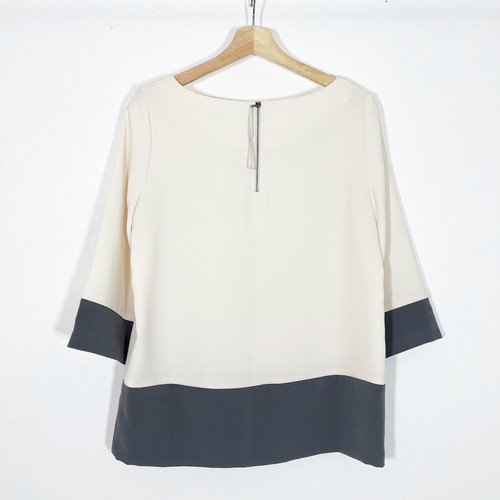 NWT Ann Taylor Loft Colorblock Structured Top 3/4 Sleeves Cream Gray Sz S - Picture 4 of 12