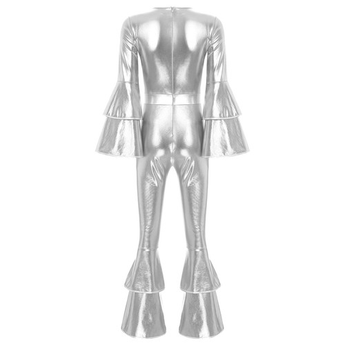 Damen 70er Disco Hippie Kostüm Glänzender Jumpsuit Einteiliger Overall Karneval - Bild 28 von 52