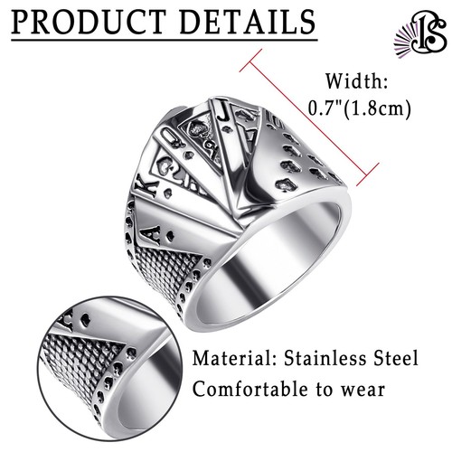 Mens Biker Casino Poker Card Ring Punk Stainless Steel Statement Band Size 7-13 - Picture 4 of 27