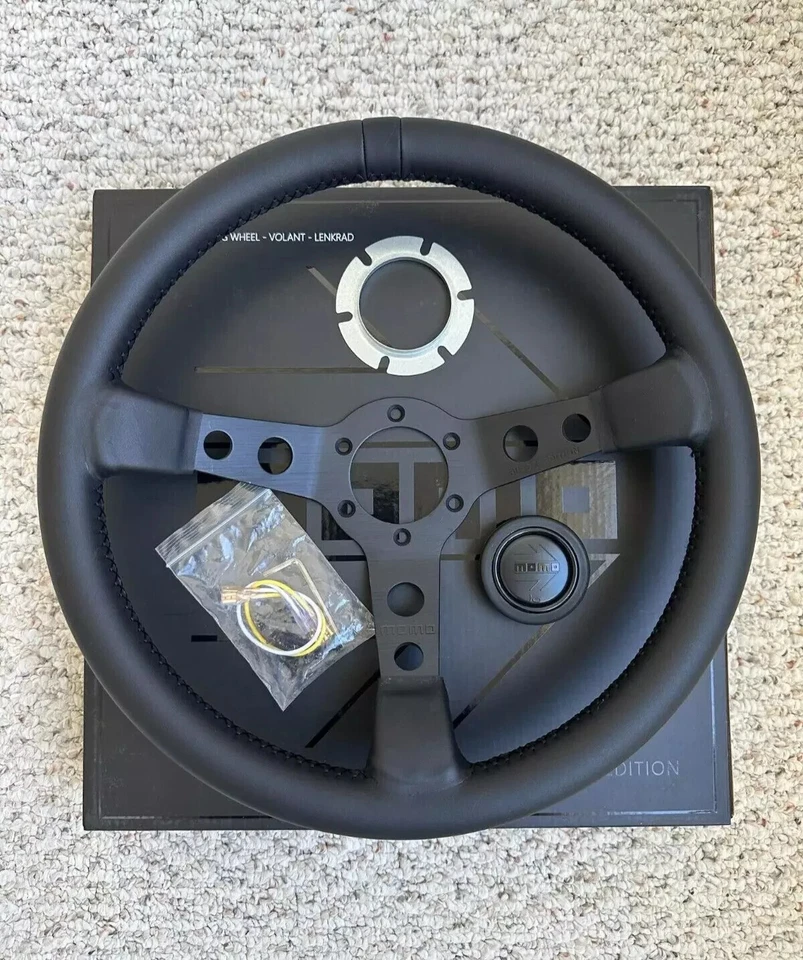 MOMO Prototipo P5 Black Edition 350mm Genuine Leather Deep Dish Steering Wheel - Image 2 of 3