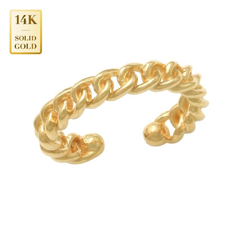 14K REAL Solid Gold Chain Thick Minimalist Ear Cuff Ring Cartilage No Piercing - Picture 6 of 13