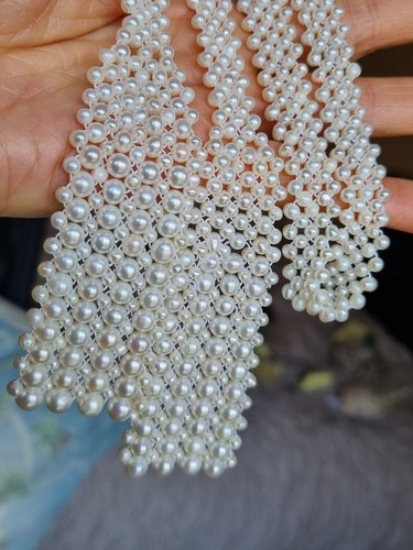 Natural Fresh Water White Pearl Necklace in Beaded Necktie Design - Picture 8 of 14