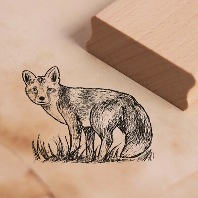 DEKOLANDO scheuer Fuchs Natur Wald Motivstempel Stempel Holzstempel 38x28mm