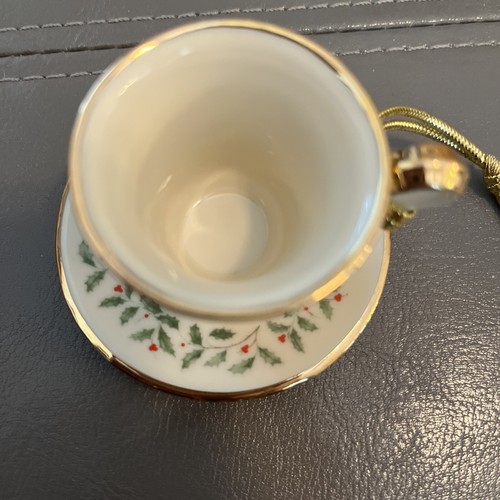 Miniature Lenox Christmas Holiday Teacup and Saucer Ornament EXCLUSIVE - Picture 2 of 4