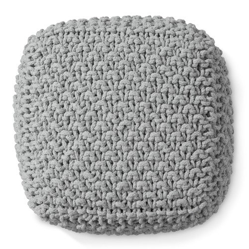 OPEN BOX - Square Cotton Pouf Ottoman Light Gray, 18.5 x 18.5 x 14.5 Knit Foot - Picture 3 of 7