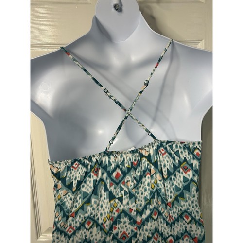 Maxi vestido sin mangas informal geométrico verde azulado mediano azul marino antiguo para mujer - Imagen 3 de 8