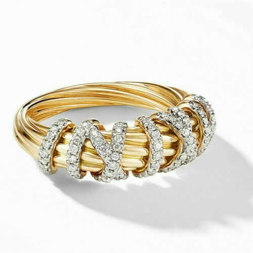 Elegant 18k Yellow Gold Plated Rings Women White Artificial Sapphire Jewelry - Picture 3 of 10
