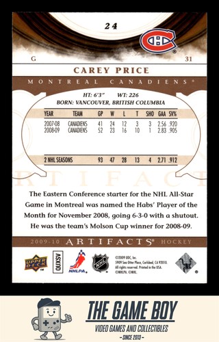 2009-10 Upper Deck Artifacts #24 Carey Price Montreal Canadiens - Picture 2 of 2