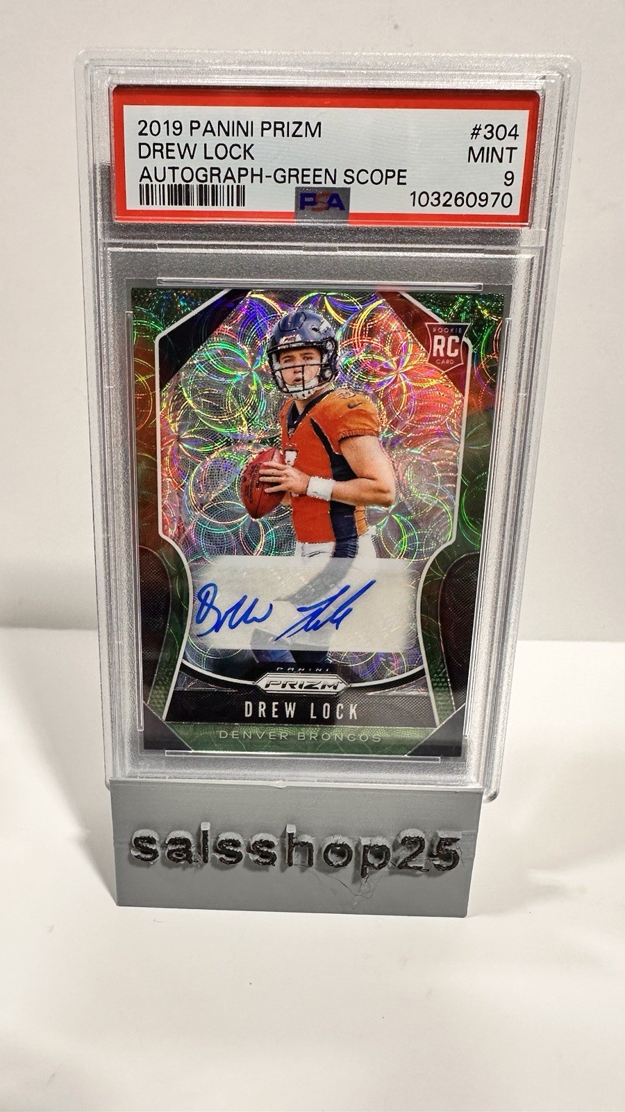 2019 Panini Prizm - Rookies Drew Lock #304 Green Scope Prizm Auto /75 (AU, RC)