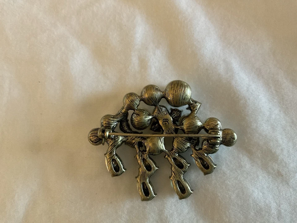 BR Rain Cloud Pearl Aquamarine Gold Brooch Pin Raindrop Banana Republic Blue - Image 4 of 4