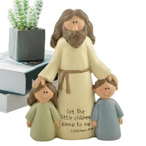 Estatuilla Cristiana Religiosa Resina Estatua Jesús con Niños y Niñas Artesanía2726 - Imagen 5 de 7