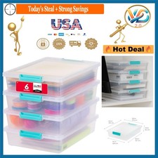 6 Qt. Storage Bins with Lids 4-Pack Clear Blue Stackable Plastic Organizer