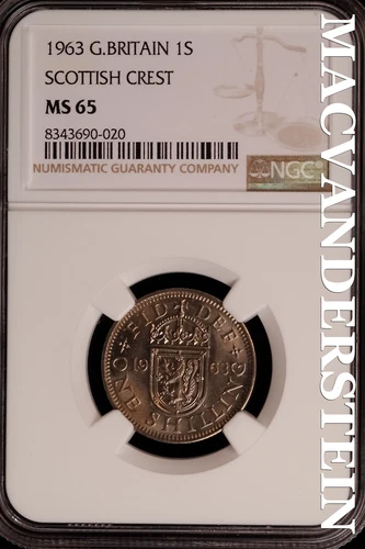 Great Britian:1963 Scottish Crest Shilling-NGC MS 65 Brilliant Unc #SLG211