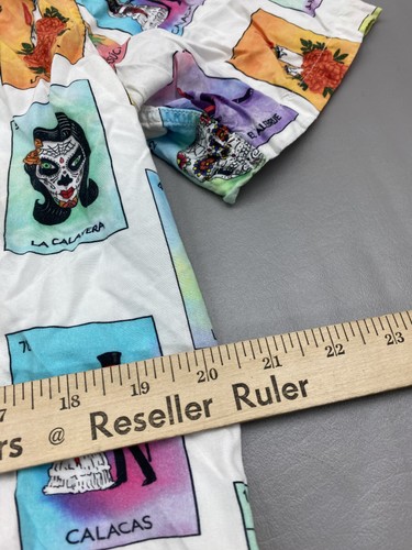 Vans Shirt Mens Medium Multicolor Calavera Loteria Dia de los Muertos Button Up - Picture 6 of 7