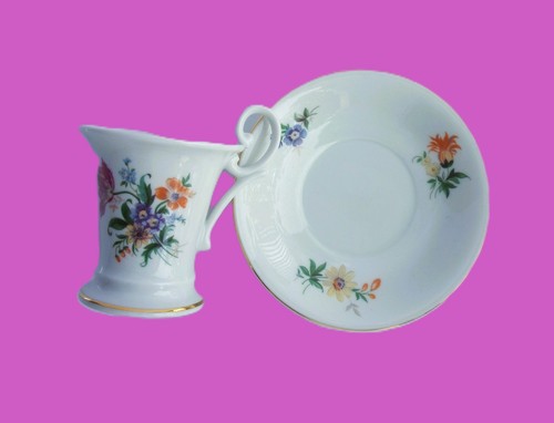 PORZELLAN-KAFFEE-MOKKA-ESPRESSO -TASSE 2tlg.-WEIMAR -BLUMEN - Bild 4 von 7