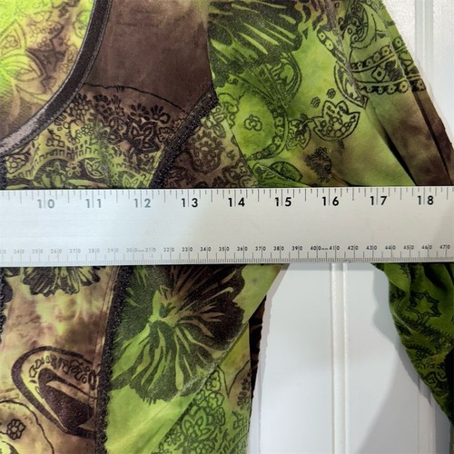 Sami + Jo Green Brown Sheer Burnout Top M Boho Witchy Earthcore Fall Floral - Picture 5 of 9
