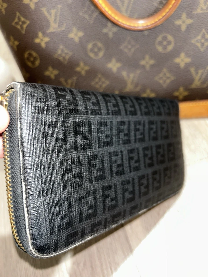 Fendi Rare Black Monogram Zippy Wallet Authentic - Image 2 of 4
