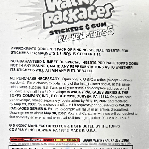 WACKY PACKAGES All New Series 5 Trading Cards Bonus Box 2007 New SEALED - Picture 3 of 10