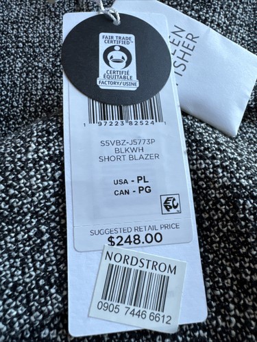 Blazer corto Eileen Fisher para mujer negro algodón orgánico tweed pequeño nuevo con etiquetas $248 - Imagen 2 de 8