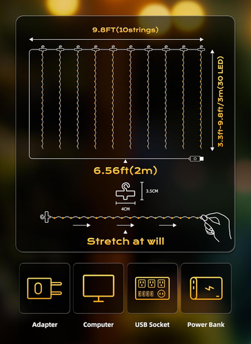 300 LED Warm White Curtain Lights with Remote & USB, 9.8ft for Weddings & Decor - Picture 2 of 18