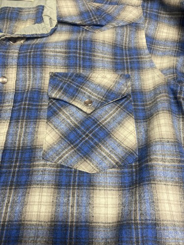 Vintage Pendleton Flannel Shirt Mens Large Blue 1970s Shadow Plaid Read Desc - Picture 9 of 16