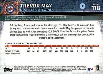 Topps Chrome #118 Trevor May Twins RC 2015 - Imagen 2 de 2