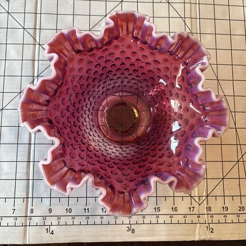 Fenton Plum Opalescent Hobnail Ruffled Bowl - Vase 10" (1959)