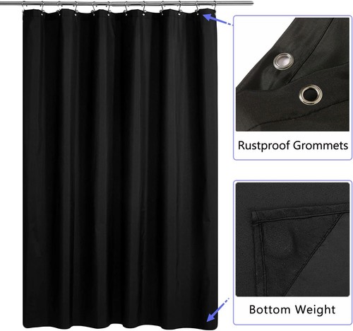 Forro de cortina de ducha de tela, impermeable para hotel 72" W x 72" L (paquete de 1), negro - Imagen 2 de 6