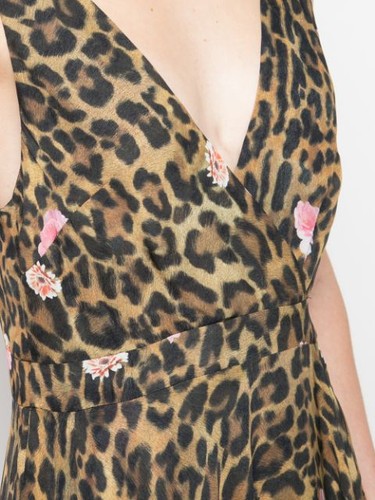 Nicole Miller Artelier MULTICOLOR Floral Leopard Asymmetrical Dress, US 6 - Picture 5 of 6