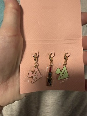Prada Beauty 3pc Charm  Set w/ Lipstick Logo Paradoxe Collector Charms/ Keychain