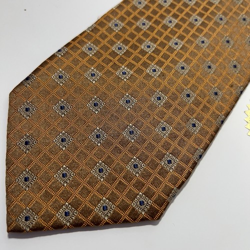 Dormeuil Orange&Copper Grid Silk Tie w Gold&Blue Squares 59x3.75” NWOT - Picture 11 of 12