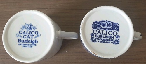 Burleigh Staffordshire Calico Cat & Kitsch Mugs. Blue & White. 2 x 68mm mug Cup - Picture 3 of 12