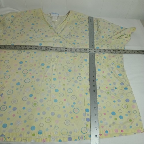 Simply Basic Scrub Top Yellow Abstract Circles Women's Size 3XL XXXL - Picture 8 of 8