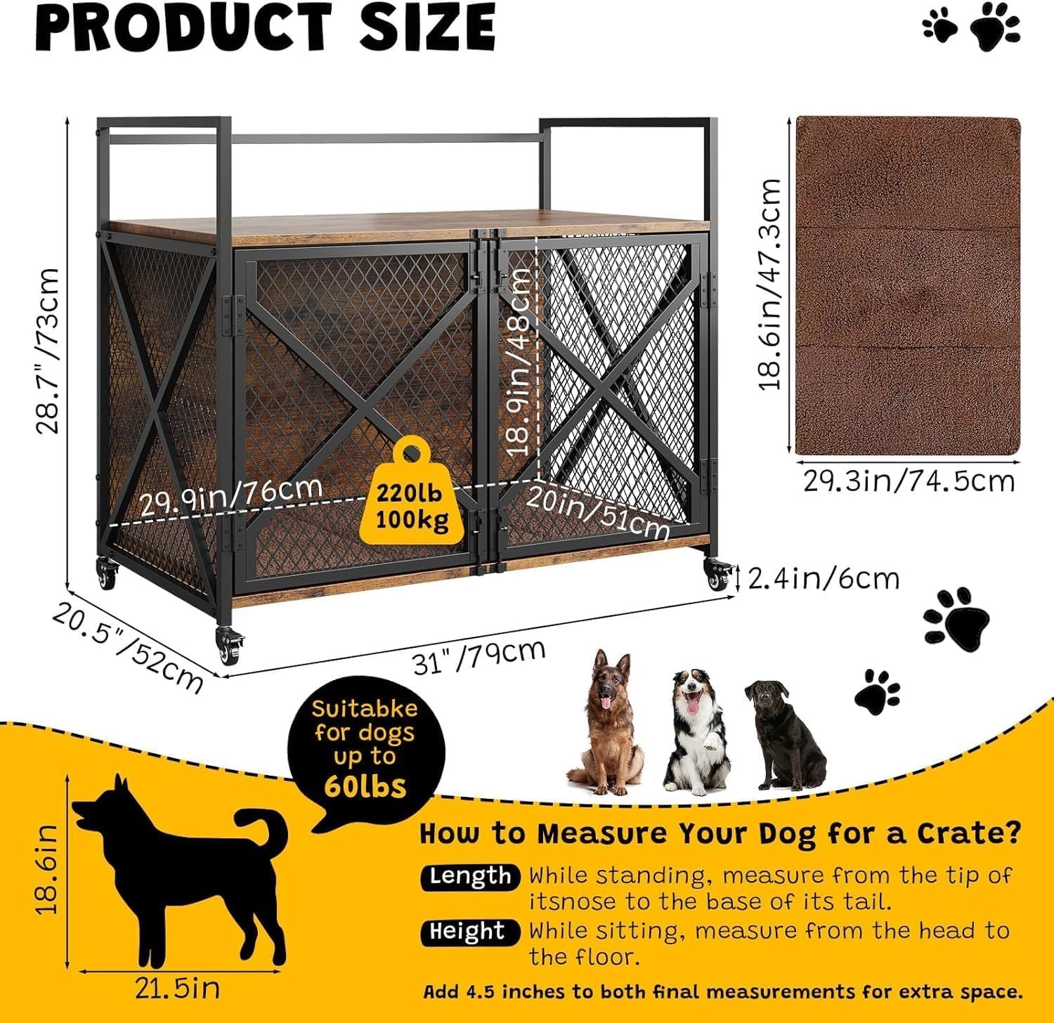 Hundekäfig Möbel Verdicktes kaubeständig Metallrohr Hundebox Beistelltisch