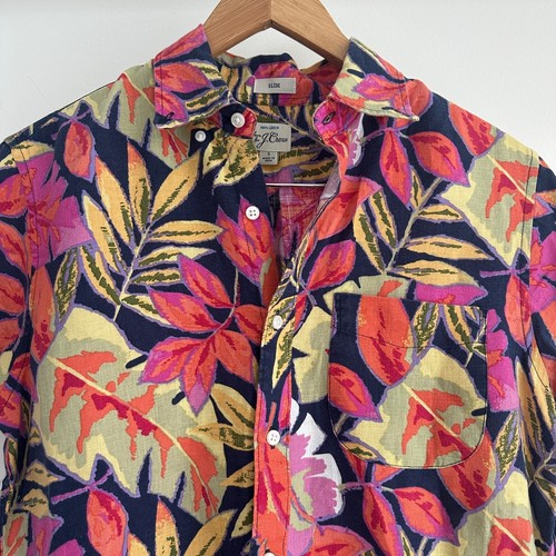 J Crew Linen Shirt Mens Small Floral Hawaiian Short Sleeve Button Up Resort AOP - Picture 3 of 10