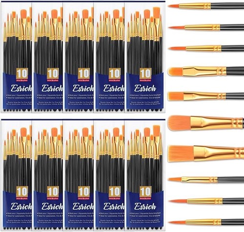 ESRICH Acrylic Paint Brushes Set, 10 Packs/ 100 Pcs Watercolor Brushes,Nylon Bru - Picture 6 of 10