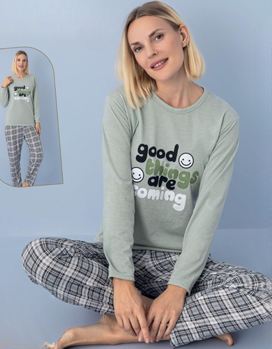 Damen Pyjama Schlafanzug Lang 2-Teiler Set C-62 - Bild 16 von 32