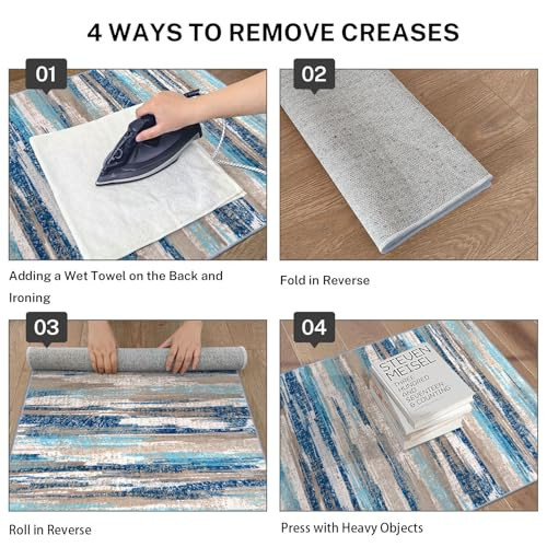 Modern Abstract Runner Rug 2x6, Blue Washable 6' x 2' (Runner) Blue-beige Multi - Bild 4 von 6