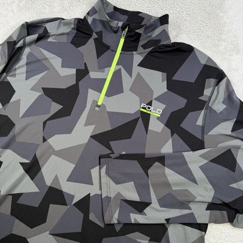 Polo Sport Ralph Lauren Pullover Herren 2XL Grau Camouflage Geometrisch Performance 1/4 Zip