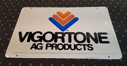 Original Vintage Vigortone AG Products metal tin sign 18"x11"wall art  room 1987