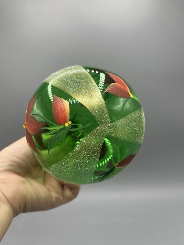Pier 1 Hand painted ITALY Glass Christmas Ornament Poinsettia Glitter Jeweled - Picture 4 of 12