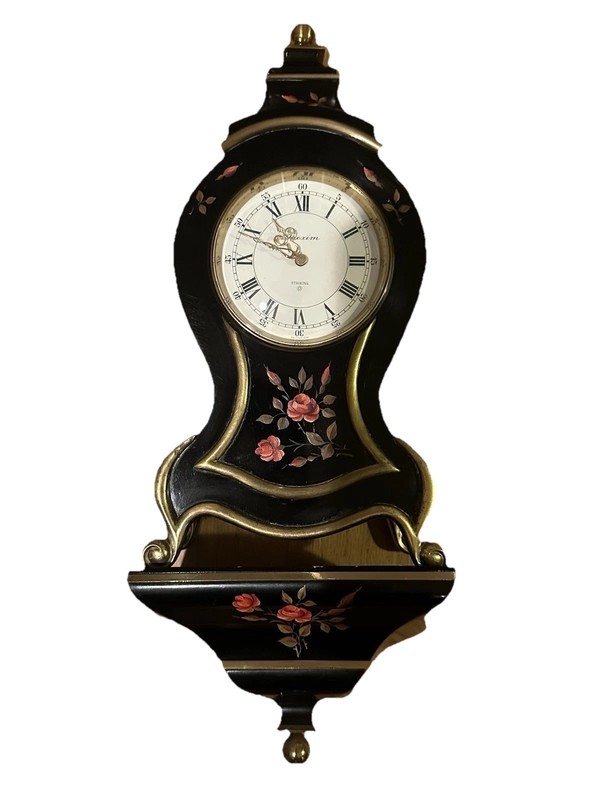 Vtg Swiss Prexim Hand Painted 10" Nuchatel Shelf Mantel Wall Clock & Shelf