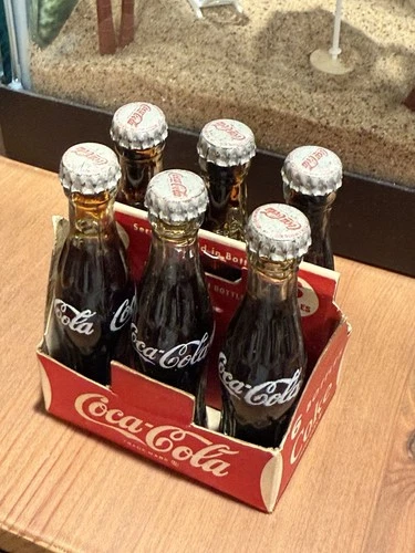 VTG mini Coca Cola 6 Pack Cardboard Tray Factory Sealed  3” Bottles