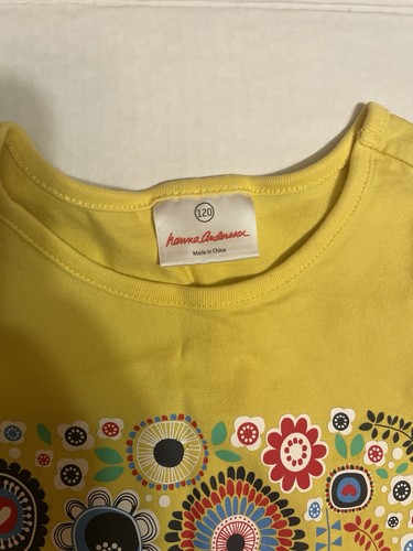 Hanna Andersson Girls Short Sleeve T-shirt Yellow Floral Pattern Size 120 (6/7) - Picture 2 of 3