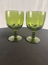 Bartlett Collins Thumbprint Green Glass Goblets Vintage MCM, Set of 2